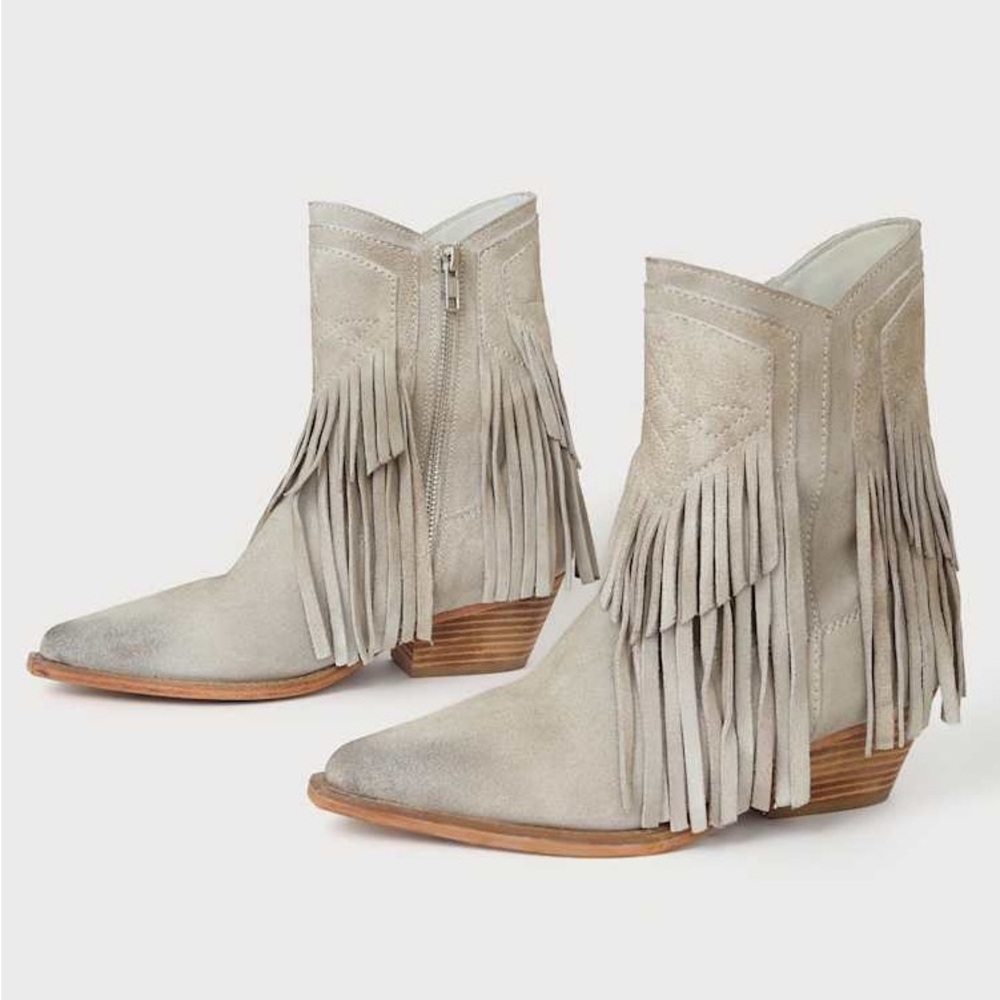 Lawless Bone Suede Leather Fringe Western Boots